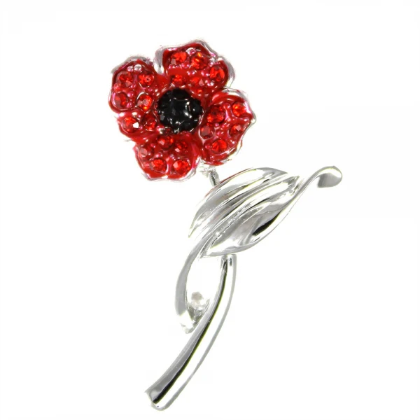 Pave Crystal Poppy on Stalk Brooch - Image 2